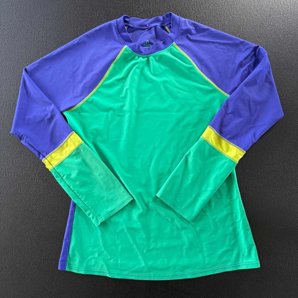 Prana Lorelei Sun Top Shirt Women’s Medium Rash Guard Nylon Green Purple